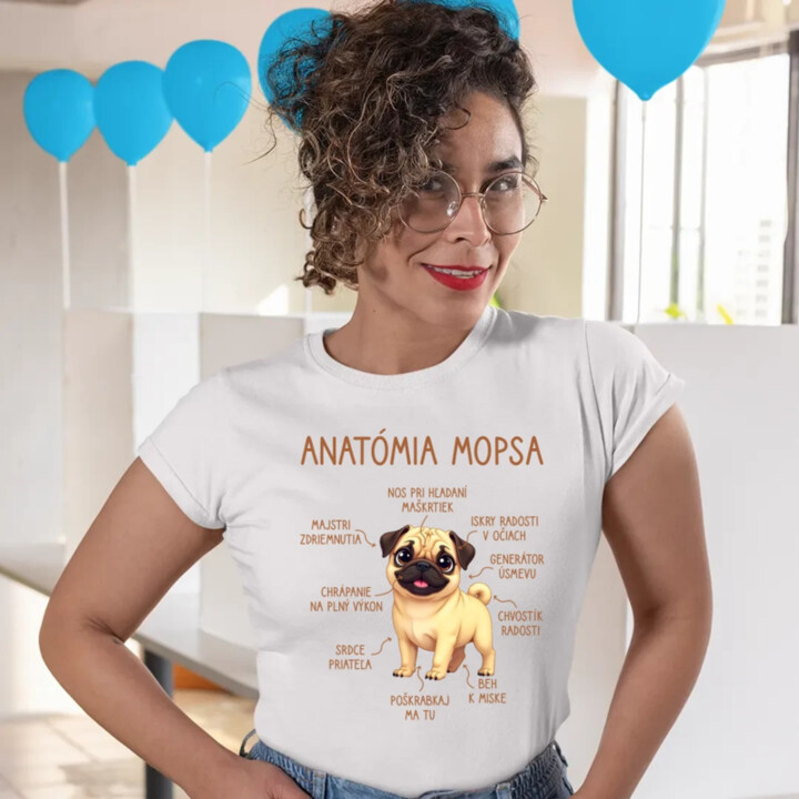 Anatómia mopsa - dámske tričko s potlačou
