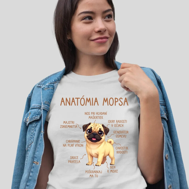 Anatómia mopsa - dámske tričko s potlačou