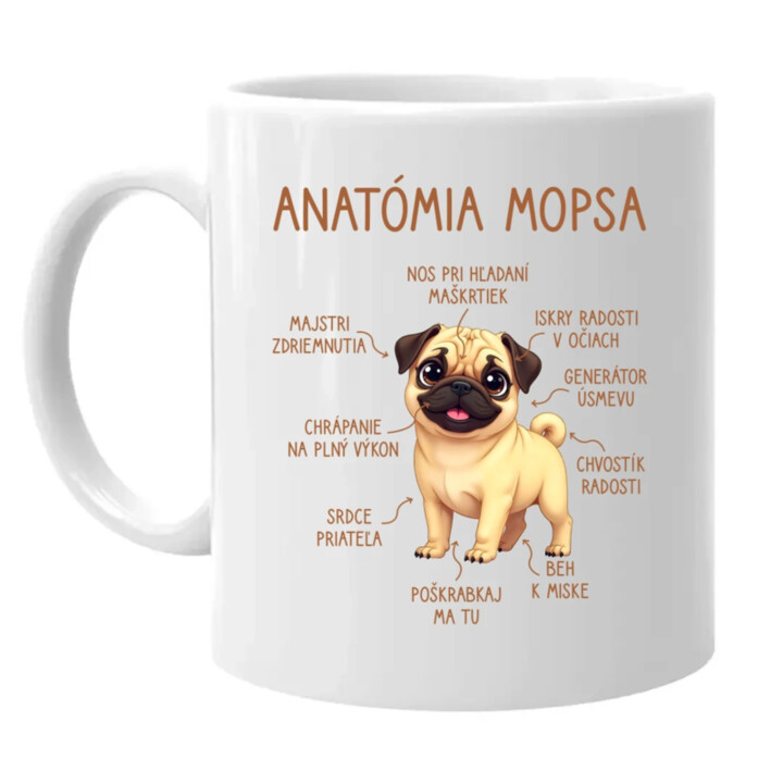 Anatómia mopsa - keramický hrnček s potlačou