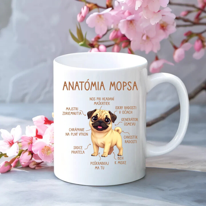 Anatómia mopsa - keramický hrnček s potlačou