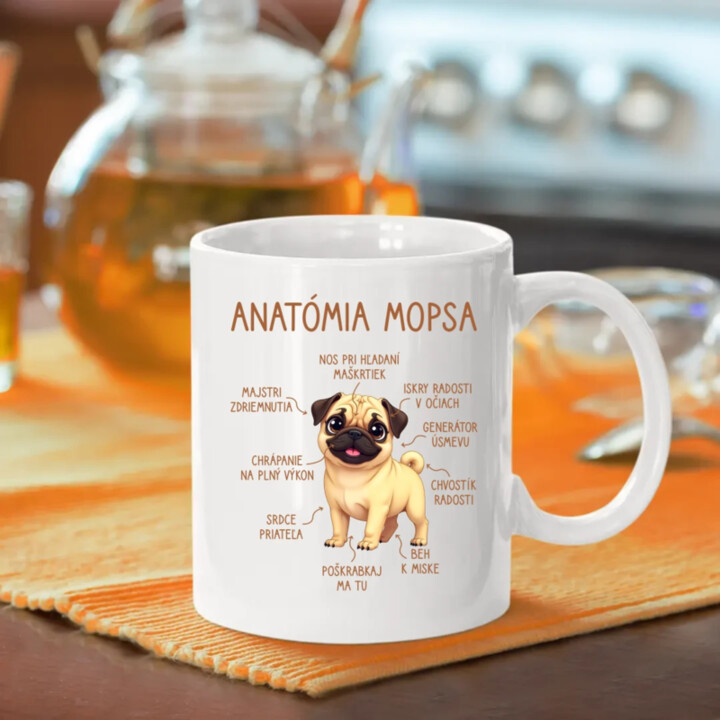 Anatómia mopsa - keramický hrnček s potlačou