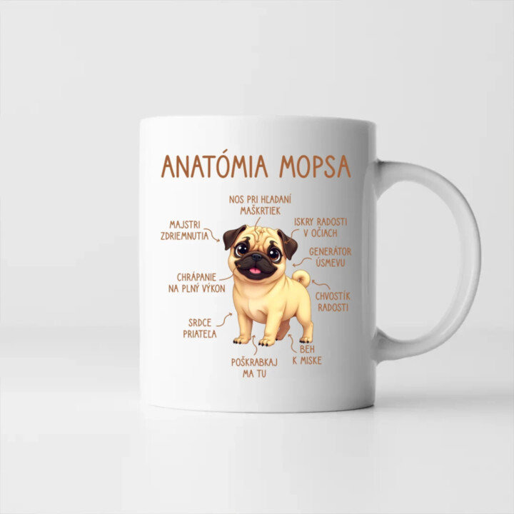Anatómia mopsa - keramický hrnček s potlačou