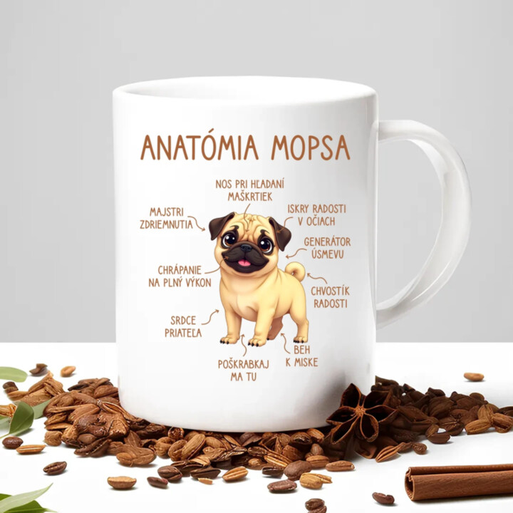 Anatómia mopsa - keramický hrnček s potlačou