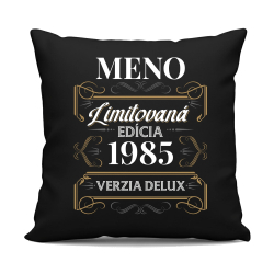 Limitovaná edícia: meno + rok narodenia (verzia delux) s potlačou - personalizovaný produkt - čierny vankúš s potlačou