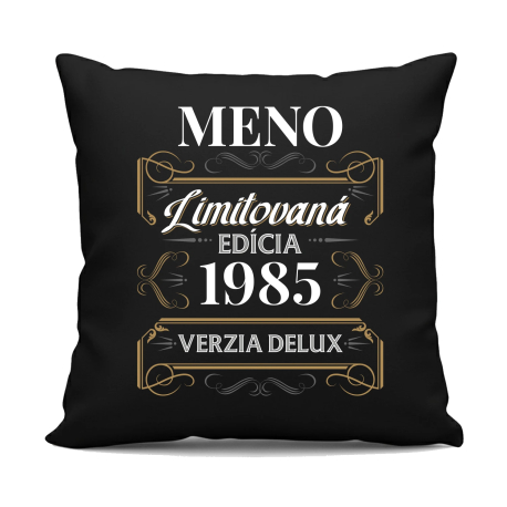 Limitovaná edícia: meno + rok narodenia (verzia delux) s potlačou - personalizovaný produkt - čierny vankúš s potlačou
