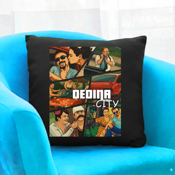 Dedina city - čierny vankúš s potlačou