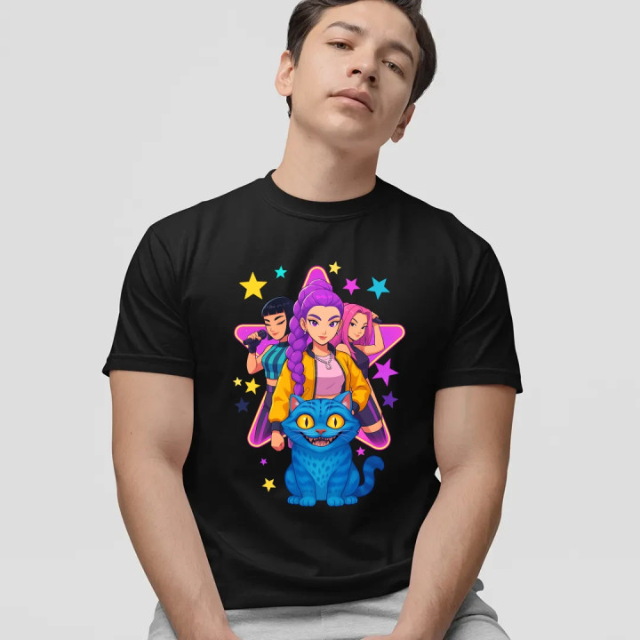 Rumi, Mira i Zoey - Huntrix v2 - pánske tričko s potlačou pre fanúšikov huntrix kpop demon hunters
