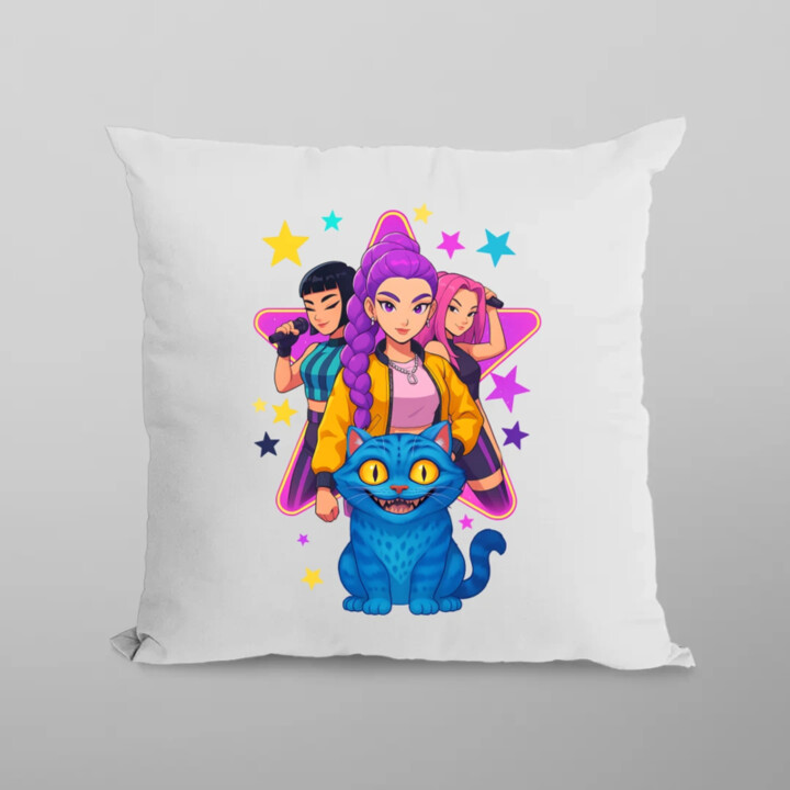 Rumi, Mira i Zoey - Huntrix v2 - vankúš s potlačou pre fanúšikov huntrix kpop demon hunters
