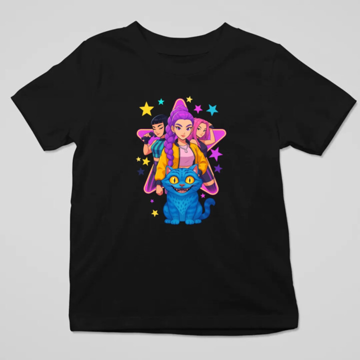 Rumi, Mira i Zoey - Huntrix v2 - detské tričko s potlačou pre fanúšikov huntrix kpop demon hunters