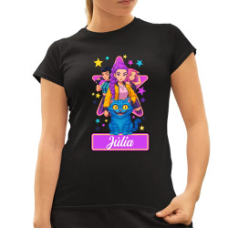 Rumi, Mira i Zoey - Huntrix  - vložte meno - dámske tričko s potlačou pre fanúšikov kpop demon hunters - personalizovaný produkt