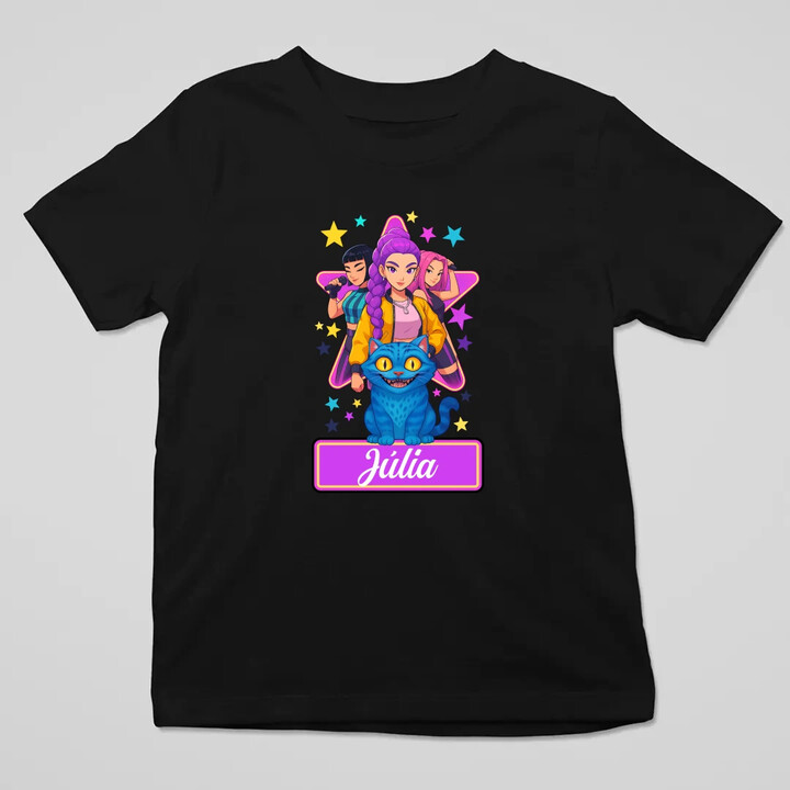 Rumi, Mira i Zoey - detské tričko s potlačou pre fanúšikov huntrix kpop demon hunters - personalizovaný produkt