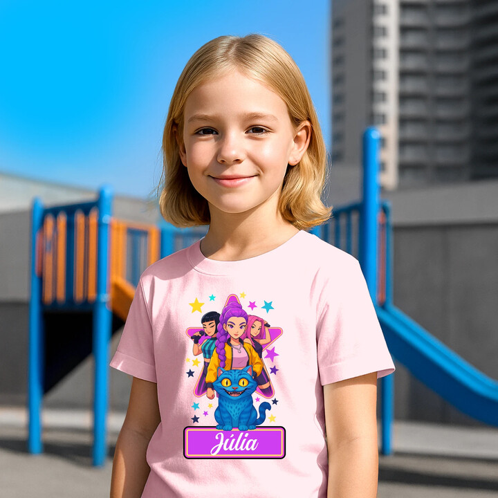 Rumi, Mira i Zoey - detské tričko s potlačou pre fanúšikov huntrix kpop demon hunters - personalizovaný produkt