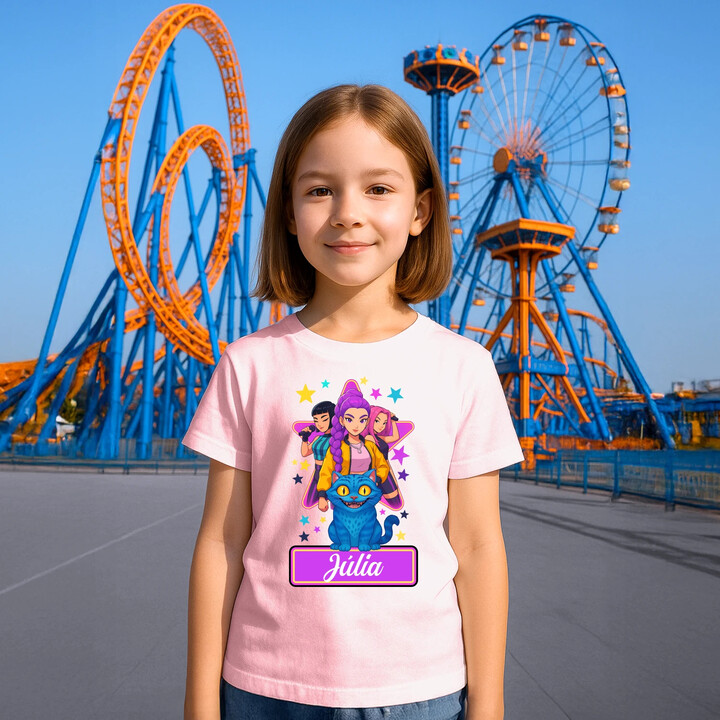 Rumi, Mira i Zoey - detské tričko s potlačou pre fanúšikov huntrix kpop demon hunters - personalizovaný produkt