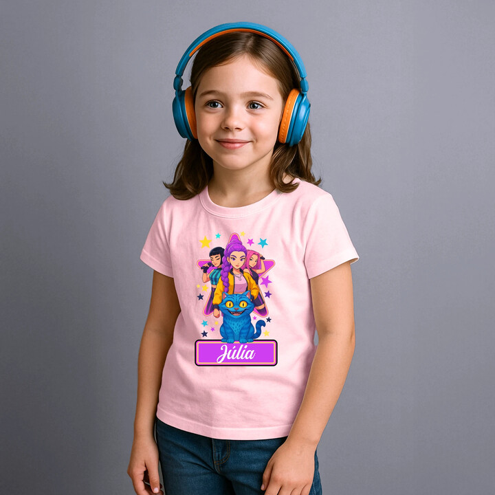 Rumi, Mira i Zoey - detské tričko s potlačou pre fanúšikov huntrix kpop demon hunters - personalizovaný produkt