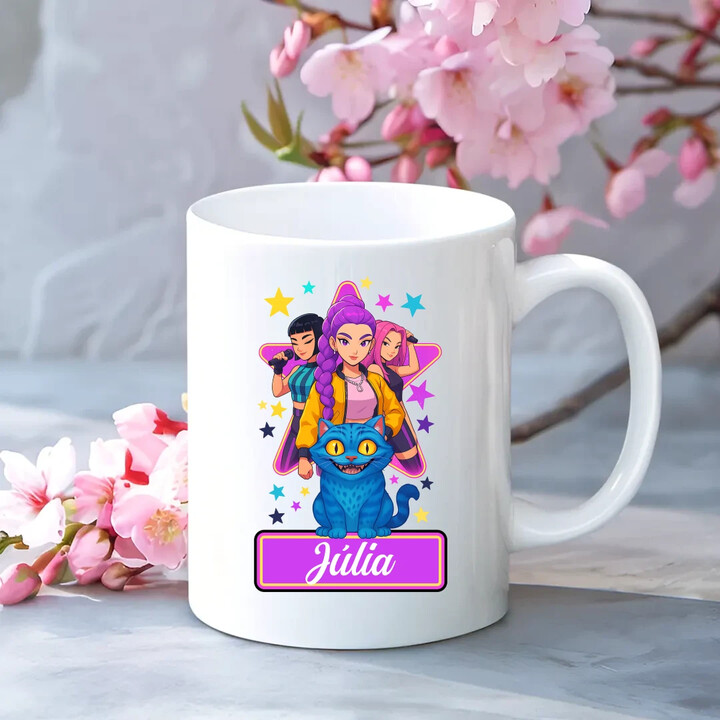 Rumi, Mira i Zoey - keramický hrnček s potlačou pre fanúšikov huntrix kpop demon hunters - personalizovaný produkt