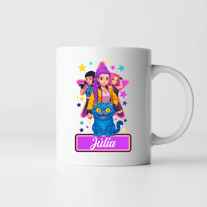 Rumi, Mira i Zoey - keramický hrnček s potlačou pre fanúšikov huntrix kpop demon hunters - personalizovaný produkt