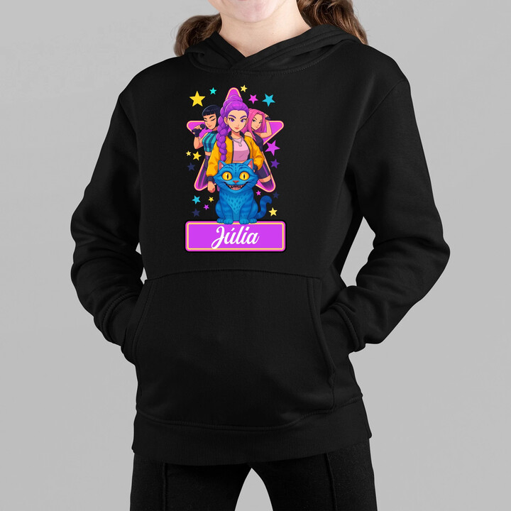 Rumi, Mira i Zoey - detská mikina s kapucňou pre fanúšikov huntrix kpop demon hunters - personalizovaný produkt