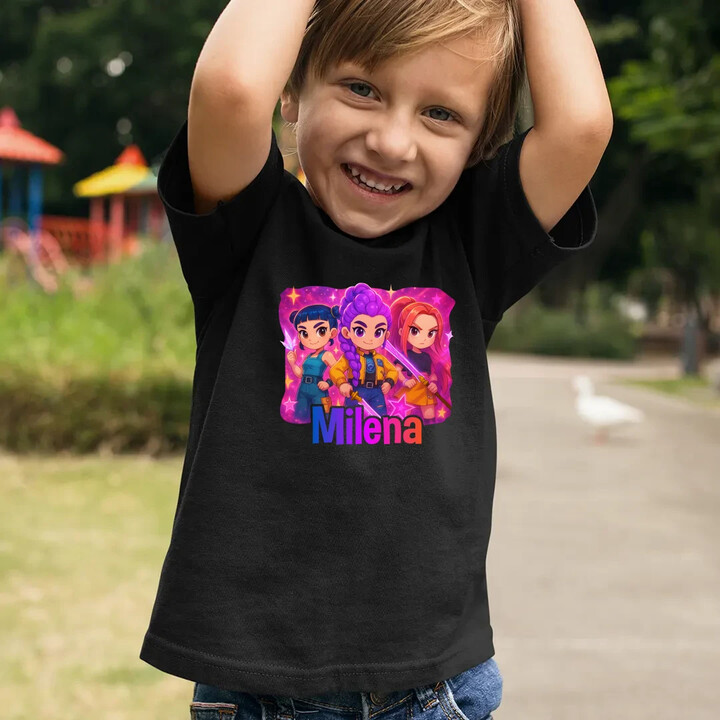 Huntrix s menom - detské tričko s potlačou pre fanúšikov huntrix KPop Demon Hunters - personalizovaný produkt