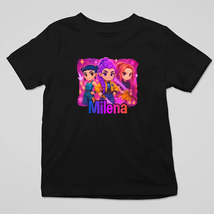 Huntrix s menom - detské tričko s potlačou pre fanúšikov huntrix KPop Demon Hunters - personalizovaný produkt