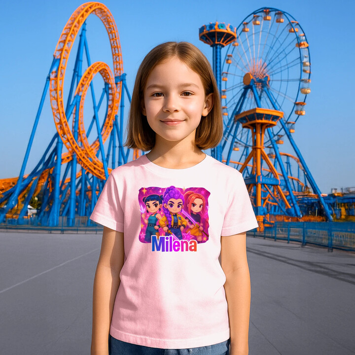 Huntrix s menom - detské tričko s potlačou pre fanúšikov huntrix KPop Demon Hunters - personalizovaný produkt