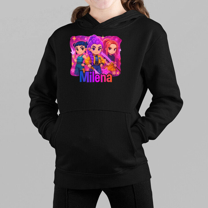 Huntrix s menom - detská mikina s kapucňou pre fanúšikov huntrix KPop Demon Hunters - personalizovaný produkt