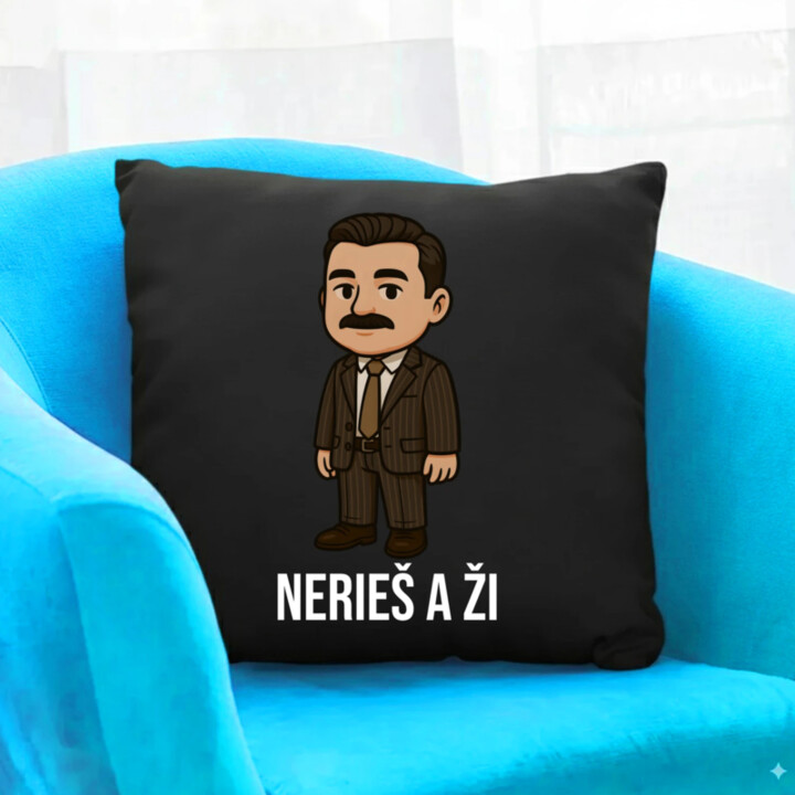 Nerieš a ži - čierny vankúš s potlačou