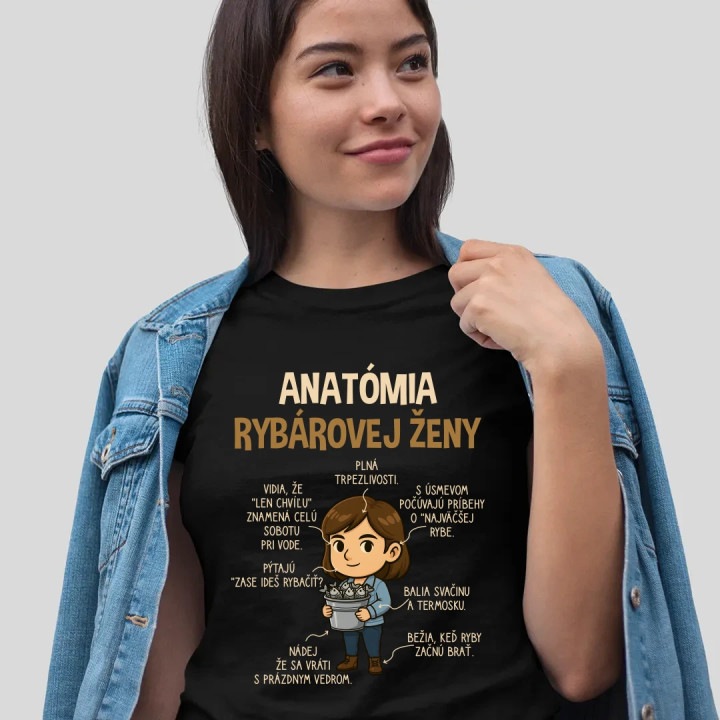 Anatómia rybárovej ženy - dámske tričko s potlačou