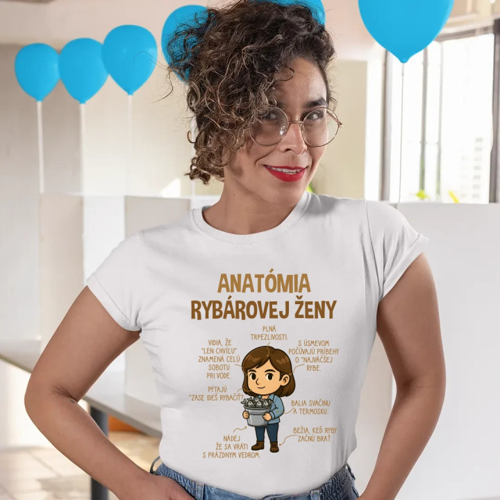 Anatómia rybárovej ženy - dámske tričko s potlačou