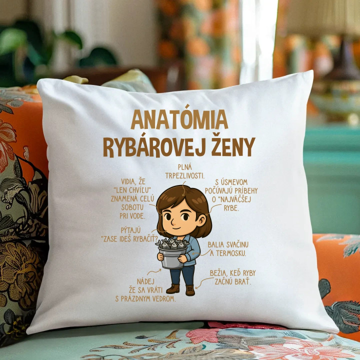 Anatómia rybárovej ženy - vankúš s potlačou