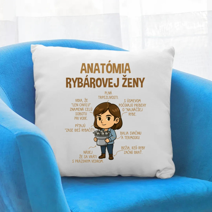 Anatómia rybárovej ženy - vankúš s potlačou
