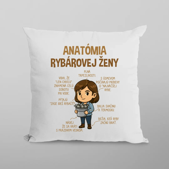 Anatómia rybárovej ženy - vankúš s potlačou