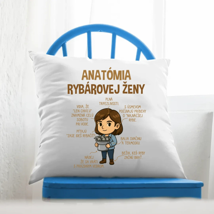 Anatómia rybárovej ženy - vankúš s potlačou