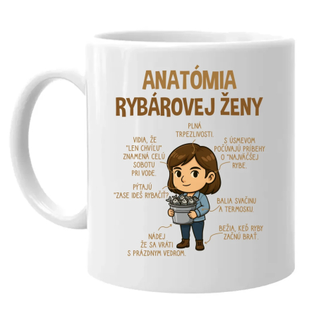 Anatómia rybárovej ženy - keramický hrnček s potlačou