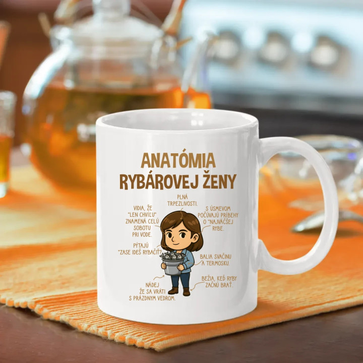 Anatómia rybárovej ženy - keramický hrnček s potlačou