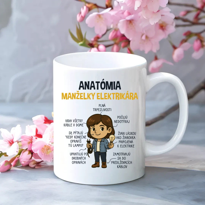 Anatómia manželky elektrikára - keramický hrnček s potlačou