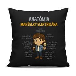Anatómia manželky elektrikára - čierny vankúš s potlačou