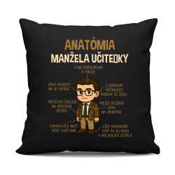 Anatómia manžela učiteľky - čierny vankúš s potlačou