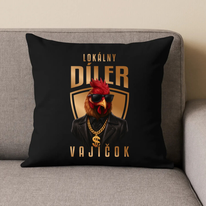 Lokálny díler vajíčok v2 - čierny vankúš s potlačou