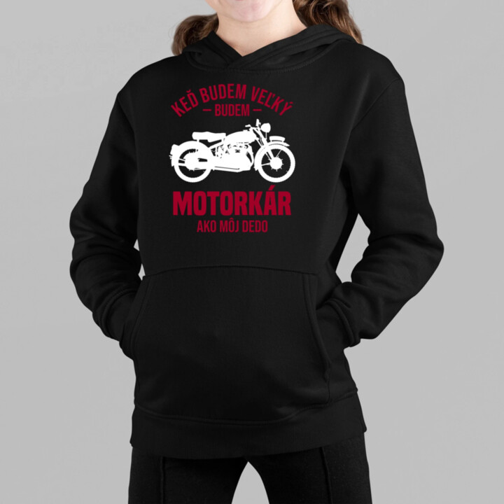 Keď budem veľký, budem motorkár ako môj dedo - detská mikina s kapucňou