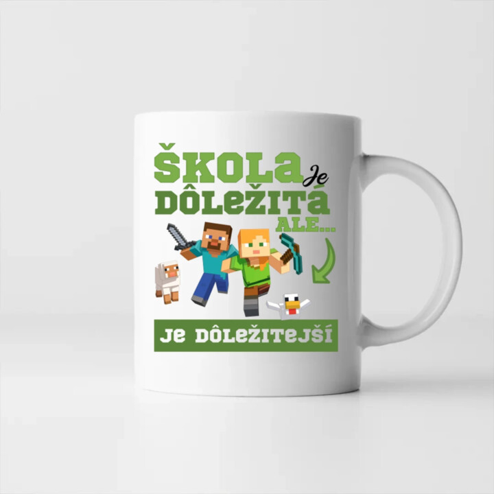 Škola je dôležitá, ale Minecraft je dôležitejší - keramický hrnček s potlačou