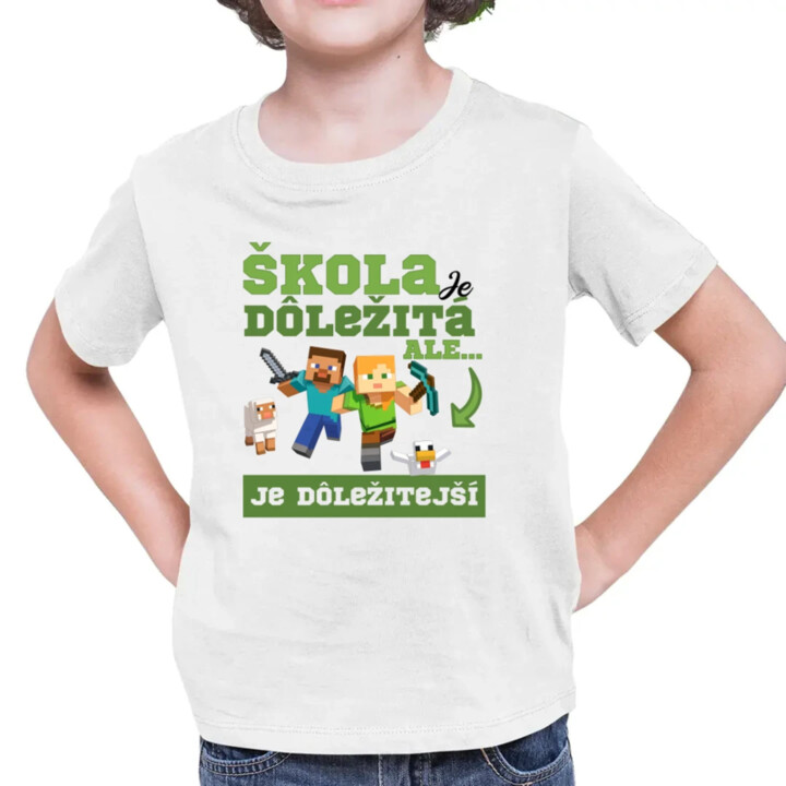 Škola je dôležitá, ale Minecraft je dôležitejší - detské tričko s potlačou