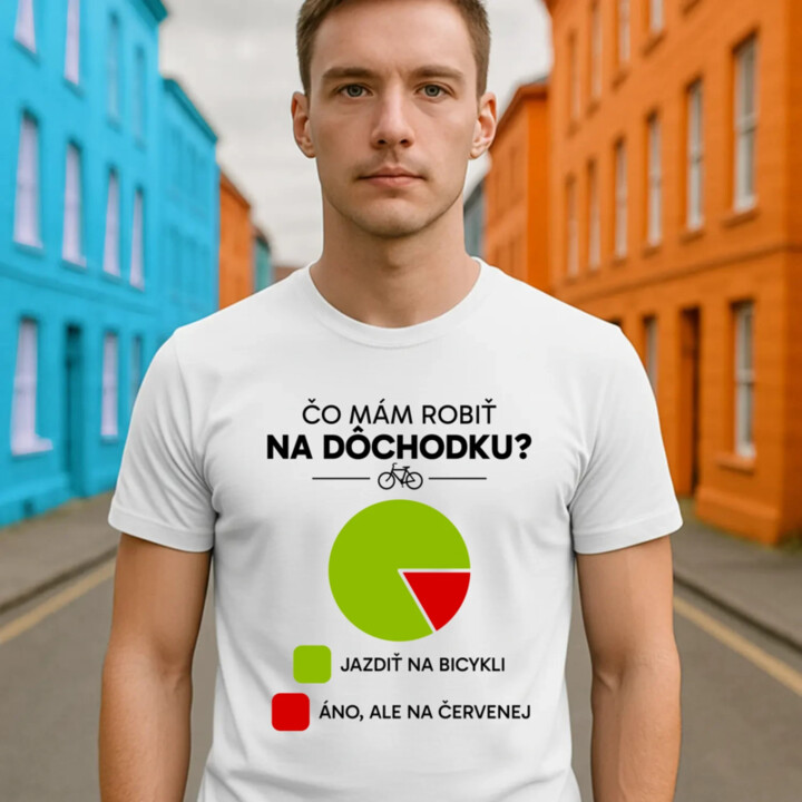 Čo mám robiť na dôchodku? Jazdiť na bicykli / Áno, ale na červenej - pánske tričko s potlačou