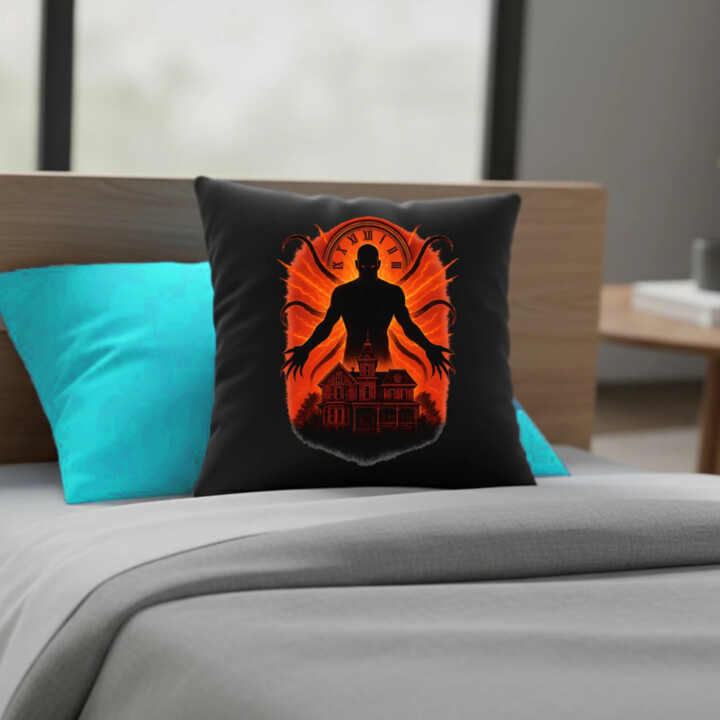 Dom Večný – pre fanúšikov seriálu Stranger Things - čierny vankúš s potlačou