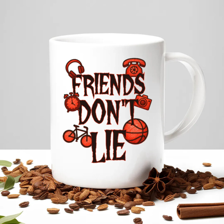 Friends don't lie – pre fanúšikov seriálu Stranger Things - keramický hrnček s potlačou