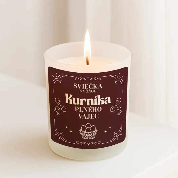Sviečka s vôňou kurníka plného vajec - vonná svieca s potlačou