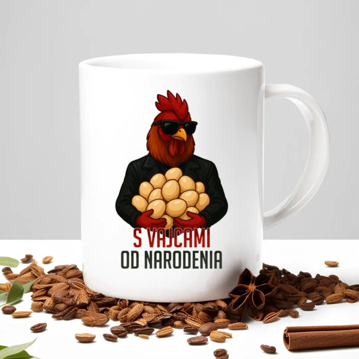 S vajcami od narodenia - keramický hrnček s potlačou