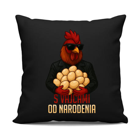 S vajcami od narodenia - čierny vankúš s potlačou