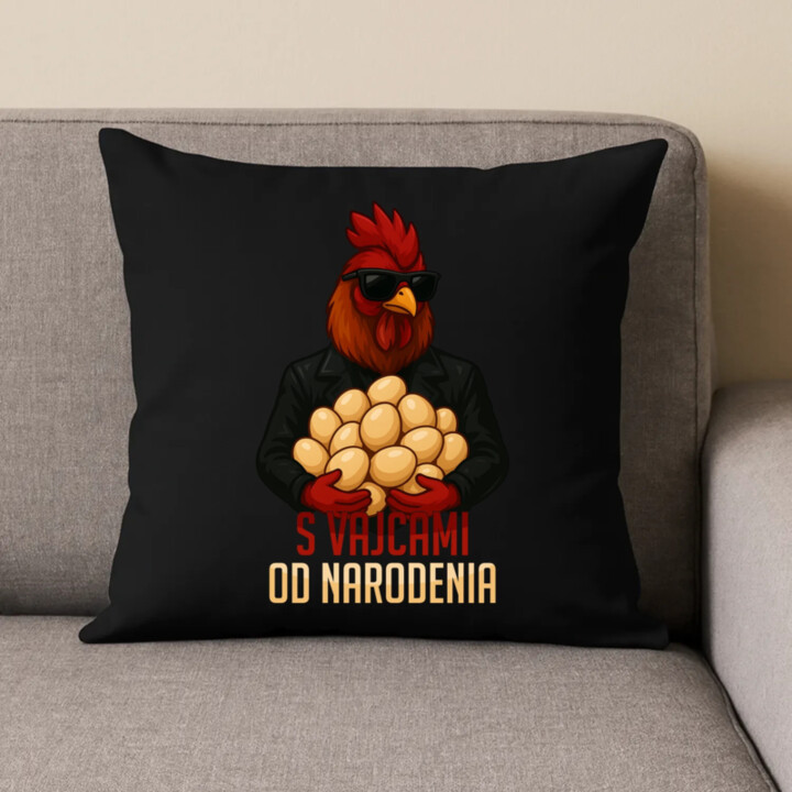 S vajcami od narodenia - čierny vankúš s potlačou