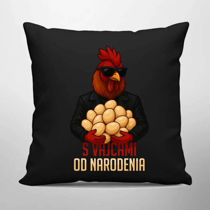 S vajcami od narodenia - čierny vankúš s potlačou