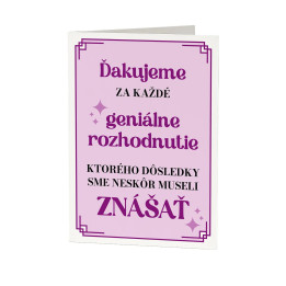 Ďakujeme za každé geniálne rozhodnutie - blahoželacia kartička na darček